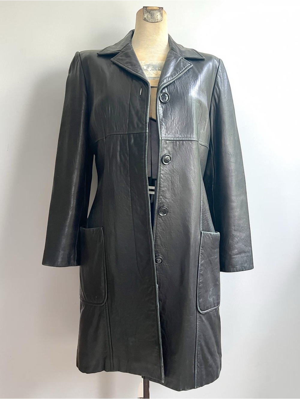 Vintage Express Black Leather Coat y2k 2000s